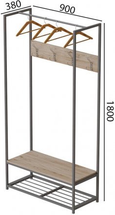 Вішалка модульна підлогова Ferrum-decor Треліс 13 180x90x38 сірий ДСП Дуб Сан-Марино 16мм (FRD-104338)