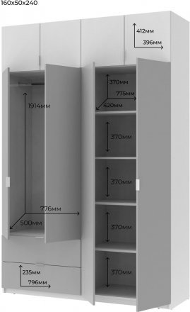 Шафа розпашна с антресолью Doros Лукас 160х50х240 см Білий (DRS-011193)
