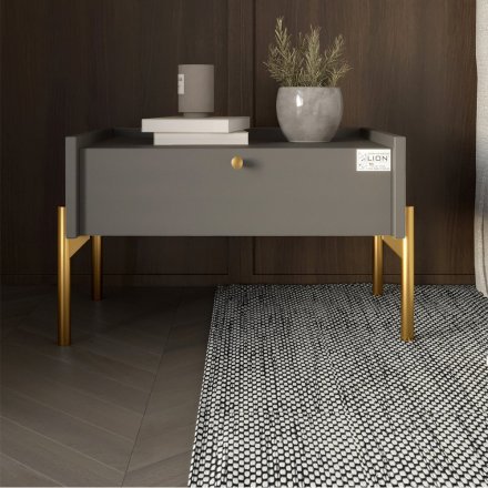 Тумба приліжкова LION Wood з однією шухлядою Антрацит (золоті ножки) (LION-041304) Тумба приліжкова LION Wood з однією шухлядою Антрацит (золоті ножки) (LION-041304)