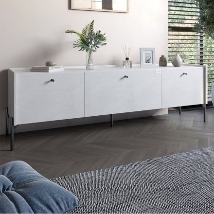 Тумба під телевізор на 3 шухляди LION Wood з чорними ніжками 160х65х40 см Бетон style (LION-043094)