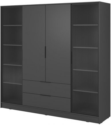 Гардеробна / шафа для одягу Perfect Home Келлі / Kelly 4DRD 4-дверна з боковими прозорими дверцятами Графіт (PFH-091888)