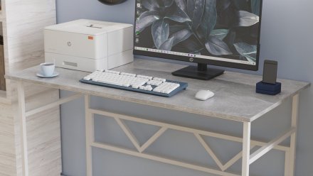 Стіл письмовий Раян Ferrum-decor 750x1400x700 Білий метал ДСП Бетон 16 мм (FRD-106502)