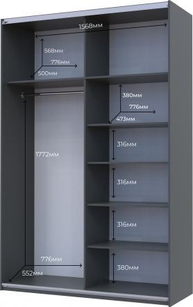 Шафа-купе двохдверна Doros G-Caiser 160х60х240 см Графіт (DRS-011035)