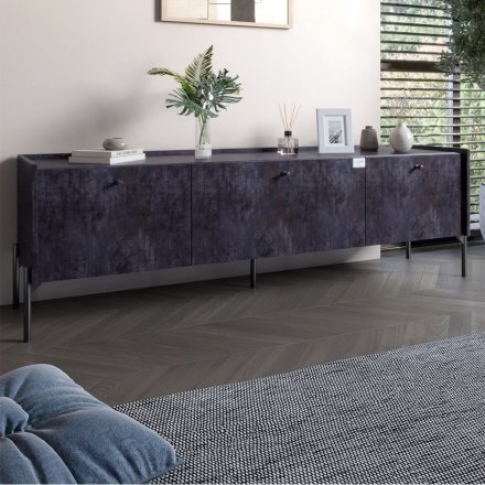 Тумба під телевізор на 3 шухляди LION Wood з чорними ніжками 160х65х40 см Бетон темний (LION-043095)