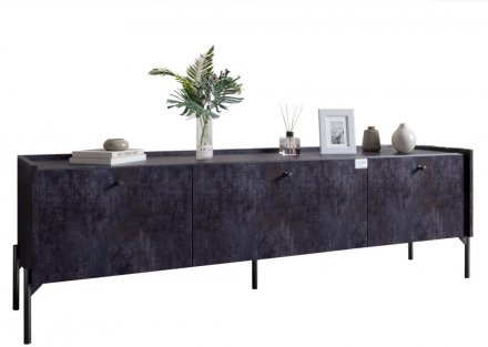 Тумба під телевізор на 3 шухляди LION Wood з чорними ніжками 160х65х40 см Бетон темний (LION-043095)