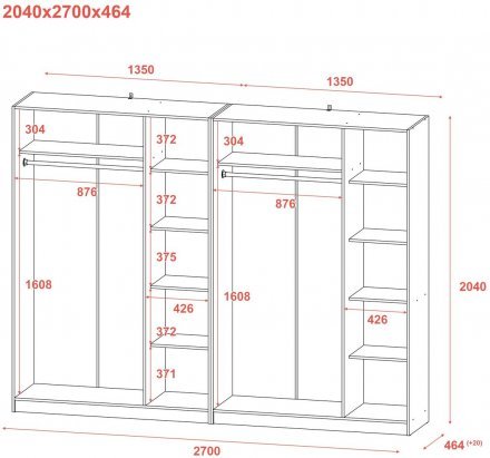 Шафа для одягу Doros Промо Сірий 3+3 ДСП 270х48х204 DRS-011629 (80737768)