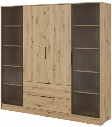 Гардеробна / шафа для одягу Perfect Home Келлі / Kelly 4DRD 4-дверна з боковими прозорими дверцятами Дуб артизан (PFH-091889)