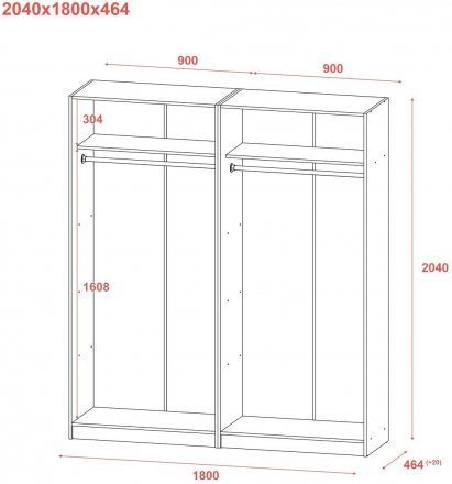 Шафа для одягу Doros Промо Сірий 2+2 ДСП 180х48х204 DRS-011630 (80737766)