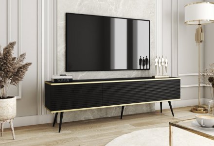 Тумба під телевізор Perfect Home Оро / Oro 3-дверна з чорними ніжками RTV175 MDF Чорний (PFH-091346)