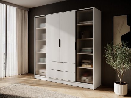 Гардеробна / шафа для одягу Perfect Home Келлі / Kelly 4DRD 4-дверна з боковими прозорими дверцятами Кашемір (PFH-091890)
