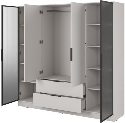 Гардеробна / шафа для одягу Perfect Home Келлі / Kelly 4DRD 4-дверна з боковими прозорими дверцятами Кашемір (PFH-091890)