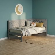 Односпальне дерев'яне ліжко Mebigrand Ліза М6 (права спинка) Світло-сірий (RAL-7040)/Аляска 93 (Сірий) 80x160 см MBG-25734