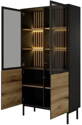 Вітрина висока з підсвіткою Perfect Home Ланг / Lang 4-дверна 4D2W/100 Чорний/дуб евок (PFH-091140)