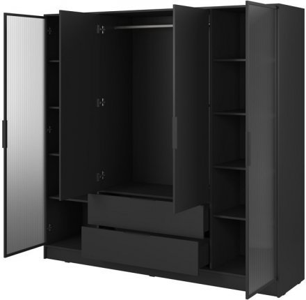 Гардеробна / шафа для одягу Perfect Home Келлі / Kelly 4DRD 4-дверна з боковими прозорими дверцятами Чорний (PFH-091891)