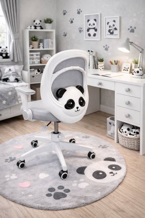 Крісло обертове дитяче з підставкою для ніг PERFECT KIDS PANDA GRAY Perfect Home Сірий (PFH-092110)