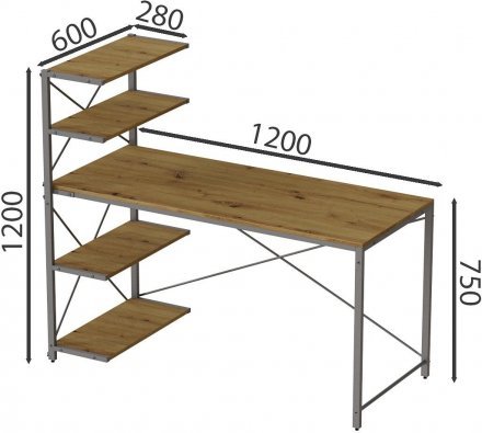Комп'ютерний стіл Ferrum-decor Джек 75x120x60 Сірий ДСП Артизан (FRD-104398)