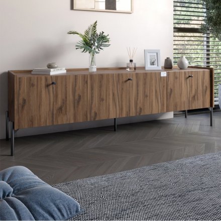 Тумба під телевізор на 3 шухляди LION Wood з чорними ніжками 160х65х40 см Дуб Ліворно (LION-043099) Тумба під телевізор на 3 шухляди LION Wood з чорними ніжками 160х65х40 см Дуб Ліворно (LION-043099)