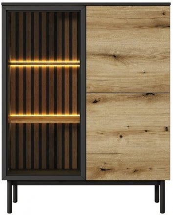 Вітрина низька з підсвіткою Perfect Home Ланг / Lang 3-дверна 3D1W/100 Чорний/дуб евок (PFH-091141)