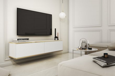 Тумба під телевізор навісна Perfect Home Оро / Oro 2-дверна RTV135 Білий (PFH-091349)