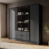 Гардеробна / шафа для одягу Perfect Home Келлі / Kelly 4DRM 4-дверна з центральними прозорими дверцятами та додатковими полицями Графіт (PFH-091896)