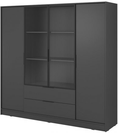 Гардеробна / шафа для одягу Perfect Home Келлі / Kelly 4DRM 4-дверна з центральними прозорими дверцятами та додатковими полицями Графіт (PFH-091896) Гардеробна / шафа для одягу Perfect Home Келлі / Kelly 4DRM 4-дверна з центральними прозорими дверцятами та додатковими полицями Графіт (PFH-091896)