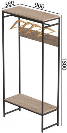 Вішалка модульна підлогова Ferrum-decor Треліс 14 180x90x38 чорний ДСП Дуб Сан-Марино 16мм (FRD-104344)