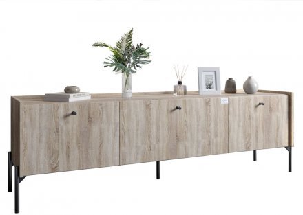 Тумба під телевізор на 3 шухляди LION Wood з чорними ніжками 160х65х40 см Дуб Сонома (LION-043100)