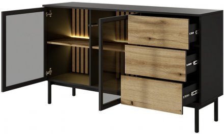 Комод з підсвіткою Perfect Home Ланг / Lang 2-дверний з 3 шухлядами 2D3S/150 Чорний/дуб евок (PFH-091143)