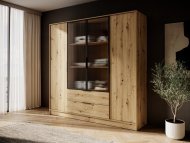 Гардеробна / шафа для одягу Perfect Home Келлі / Kelly 4DRM 4-дверна з центральними прозорими дверцятами та додатковими полицями Дуб артизан (PFH-091897)