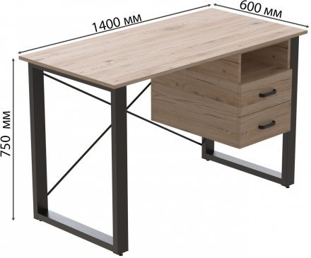 Письмовий стіл із ящиками Ferrum-decor Оскар 750x1400x600 метал Чорний ДСП Дуб Сан-Марино 16 мм (FRD-103235)