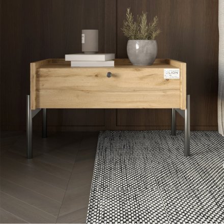 Тумба приліжкова LION Wood з однією шухлядою Дуб Аппалачі (чорні ножки) (LION-041315)