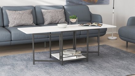 Стіл журнальний трансформер Куб Комбо Ferrum-decor 540x532x500 Чорний метал ДСП Біле 16 мм (FRD-105150)