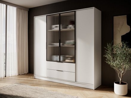 Гардеробна / шафа для одягу Perfect Home Келлі / Kelly 4DRM 4-дверна з центральними прозорими дверцятами та додатковими полицями Кашемір (PFH-091898)