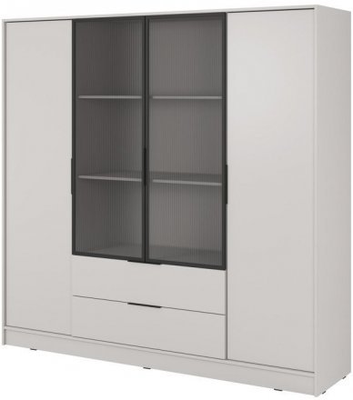 Гардеробна / шафа для одягу Perfect Home Келлі / Kelly 4DRM 4-дверна з центральними прозорими дверцятами та додатковими полицями Кашемір (PFH-091898)
