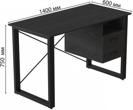 Письмовий стіл із ящиками Ferrum-decor Оскар 750x1400x600 метал Чорний ДСП Сосна Кембра 16 мм (FRD-103236)