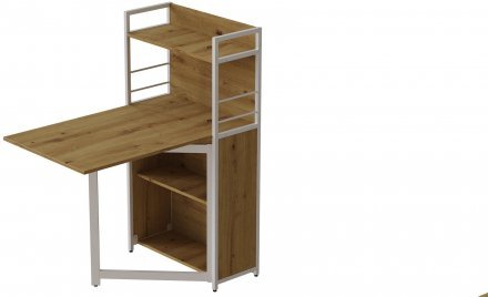 Стіл книжка з етажеркою Практик 1 Ferrum-decor 1200x640x990 Білий метал ДСП Дуб Артизан 16 мм (FRD-104623)