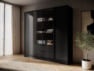 Гардеробна / шафа для одягу Perfect Home Келлі / Kelly 4DRM 4-дверна з центральними прозорими дверцятами та додатковими полицями Чорний (PFH-091899)