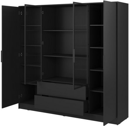Гардеробна / шафа для одягу Perfect Home Келлі / Kelly 4DRM 4-дверна з центральними прозорими дверцятами та додатковими полицями Чорний (PFH-091899)