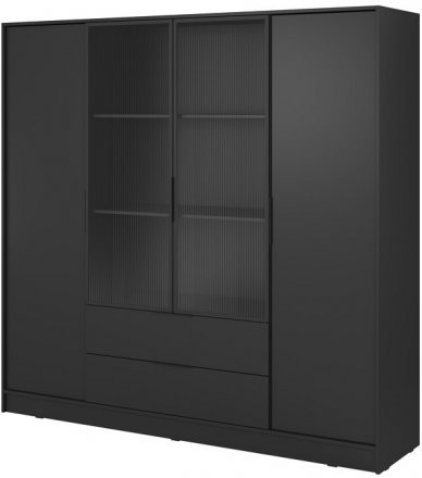 Гардеробна / шафа для одягу Perfect Home Келлі / Kelly 4DRM 4-дверна з центральними прозорими дверцятами та додатковими полицями Чорний (PFH-091899)