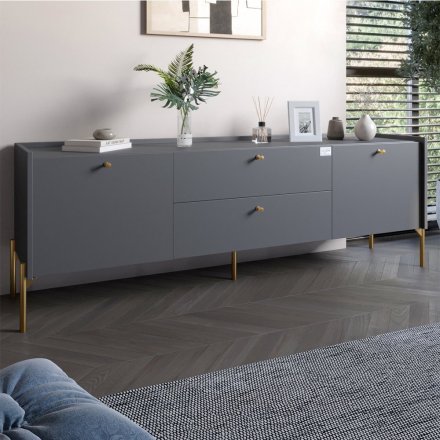 Тумба під телевізор з шухлядами LION Wood з золотими ніжками 160х65х40 см Антрацит (LION-043106) Тумба під телевізор з шухлядами LION Wood з золотими ніжками 160х65х40 см Антрацит (LION-043106)
