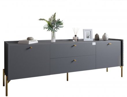 Тумба під телевізор з шухлядами LION Wood з золотими ніжками 160х65х40 см Антрацит (LION-043106) Тумба під телевізор з шухлядами LION Wood з золотими ніжками 160х65х40 см Антрацит (LION-043106)