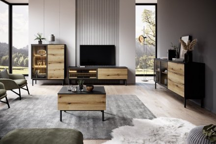 Тумба під телевізор з підсвіткою Perfect Home Ланг / Lang 2-дверна 2D/150 Чорний/дуб евок (PFH-091144) Тумба під телевізор з підсвіткою Perfect Home Ланг / Lang 2-дверна 2D/150 Чорний/дуб евок (PFH-091144)