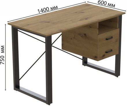 Письмовий стіл із ящиками Ferrum-decor Оскар 750x1400x600 метал Чорний ДСП Дуб Артизан 16 мм (FRD-103239)