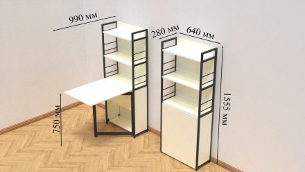 Стіл книжка з етажеркою Практик 2 Ferrum-decor 1555x640x990 Чорний метал ДСП Біле 16 мм (FRD-104625)