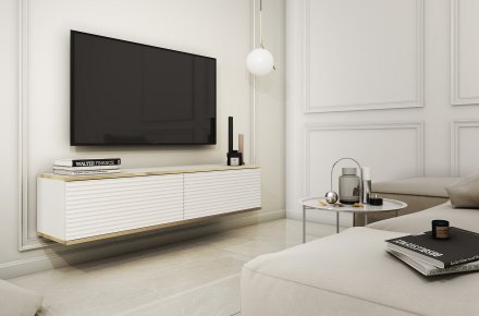 Тумба під телевізор навісна Perfect Home Оро / Oro 2-дверна RTV135 MDF Білий (PFH-091354)