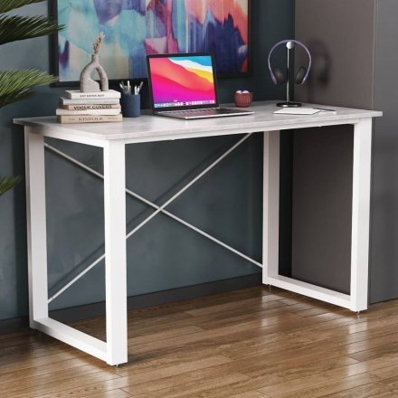 Письмовий стіл Ferrum-decor Драйв 750x1400x600 Білий метал ДСП Бетон 32 мм (FRD-103358)