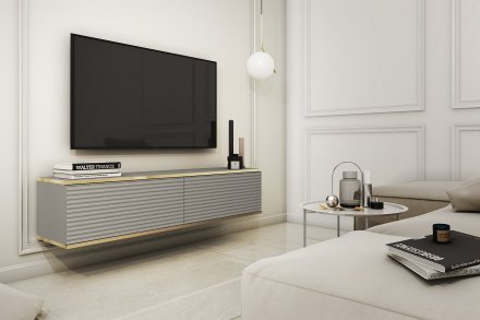 Тумба під телевізор навісна Perfect Home Оро / Oro 2-дверна RTV135 MDF Сірий (PFH-091357)