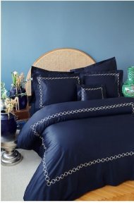 Постільна білизна сатин Circle lacivert-bej синій-бежевий євро svt-2000022291743