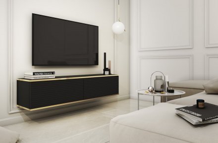 Тумба під телевізор навісна Perfect Home Оро / Oro 2-дверна RTV135 MDF Чорний (PFH-091355)