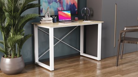 Письмовий стіл Ferrum-decor Драйв 750x1200x600 Білий метал ДСП Дуб Сонома 16 мм (FRD-103125)